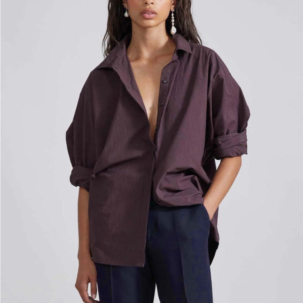 APIECE APART kaarina dolman button down shirt in chocolate plum